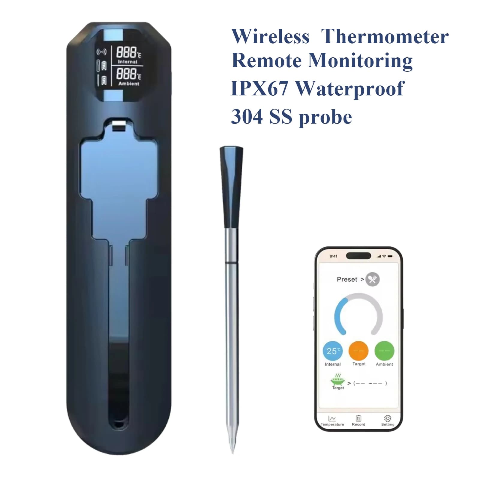 Digital Wireless Thermometer for Meat, Bluetooth Grill for BBQ, Smoker Monitor, Waterproof Accessories for Kamado