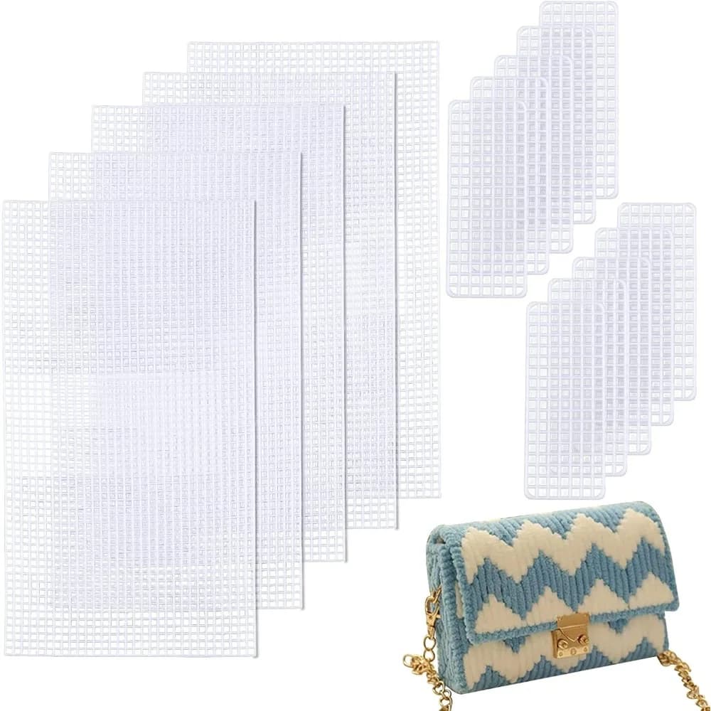 10 Pezzi in 2 Misure, Fogli di Rete in Plastica per Borse, Filato Acrilico per Progetti di Lavoro a Maglia e Uncinetto, Forniture per Creazione di Borse