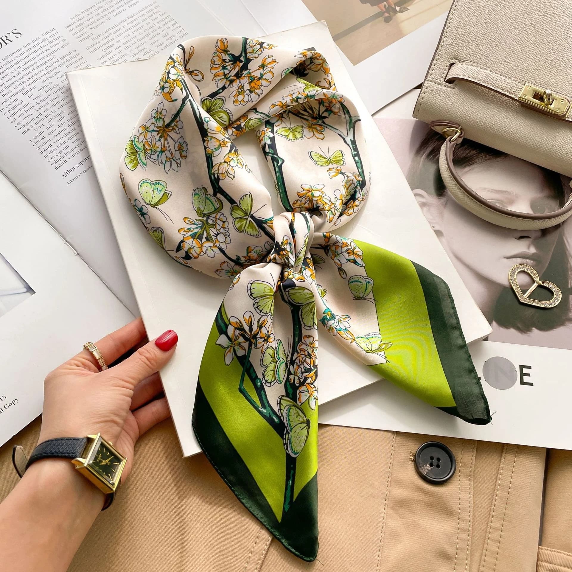 New Printed Scarf 70x70cm Fashion 2026, Silk Pashmina for Women, Square Scarf, Decorative Hairband, Luxury Bandana