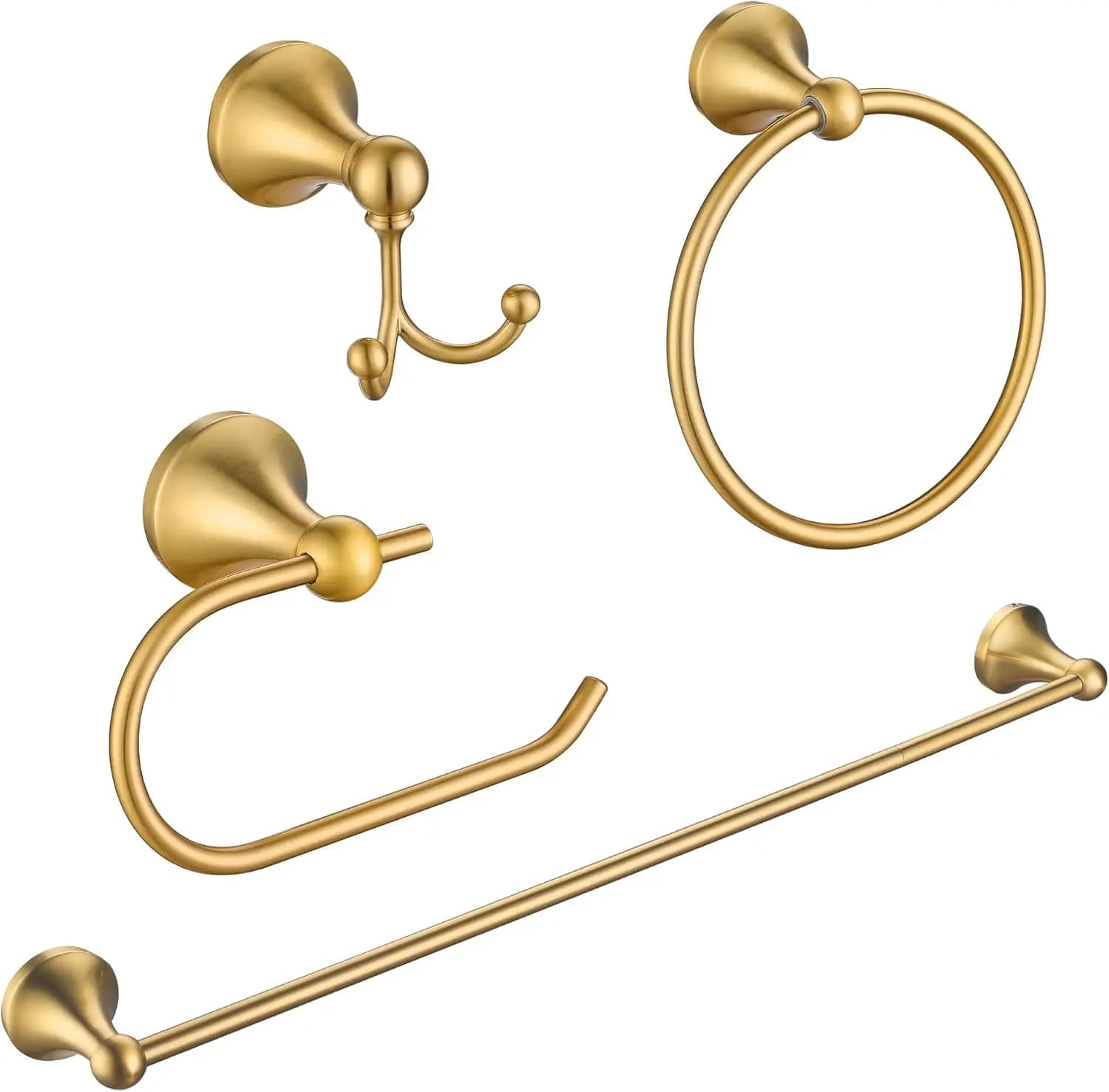 Set di accessori da bagno in oro spazzolato da 4 pezzi, portasciugamani da parete in acciaio inossidabile con gancio e porta carta igienica