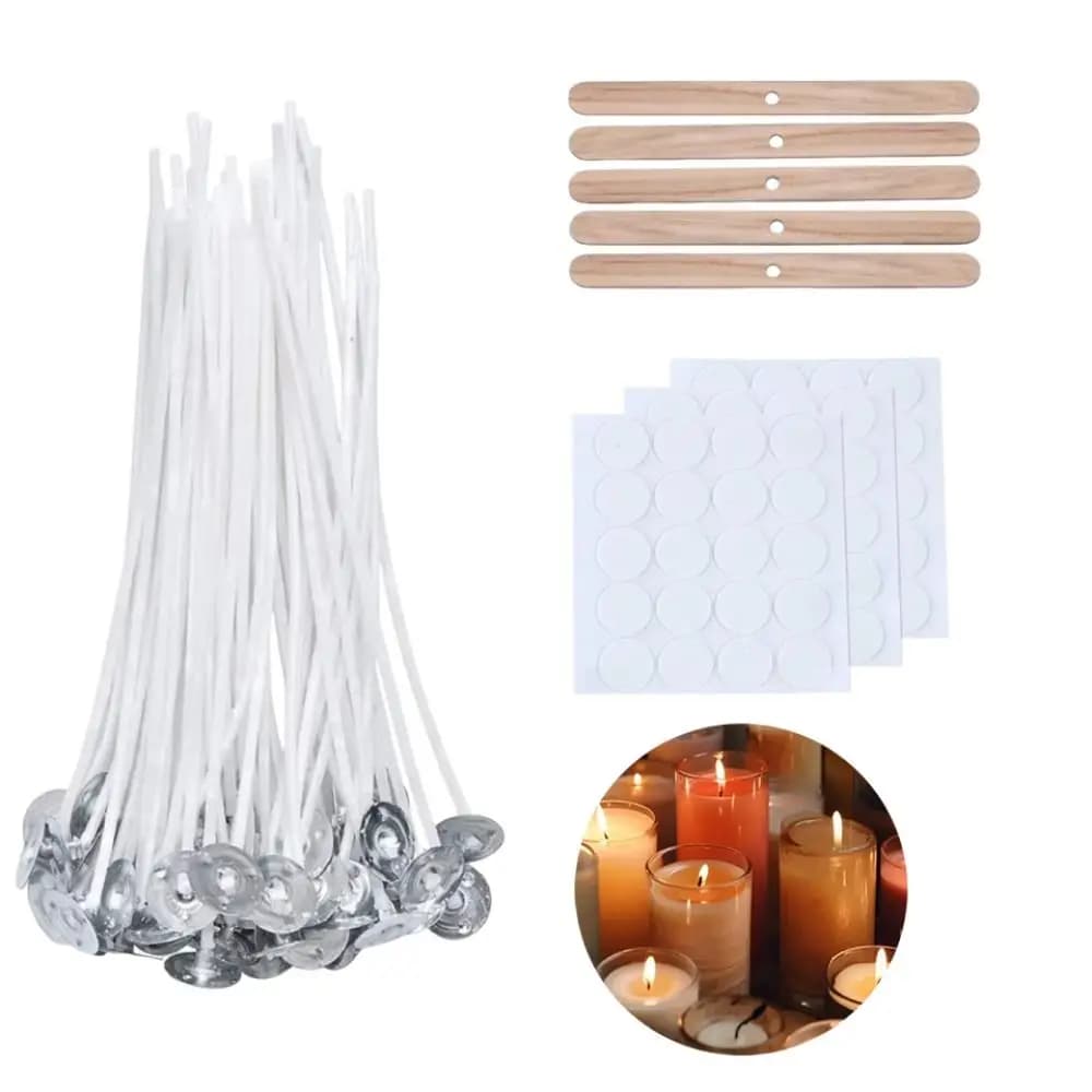 Set di 165 Stoppini per Candele Pre-Impermeabilizzati, con Anima in Cotone Puro, Adesivi per Stoppini, Stoppini in Cotone Cerato, Supporti per Stoppini Fai-da-te, Stoppini per Candele Senza Fumo
