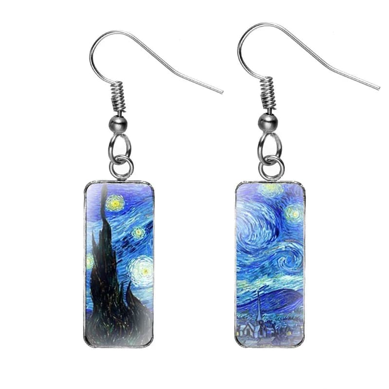 Orecchini Van Gogh Notte Stellata da Donna, Orecchini Pendenti Girasole e Iris, Gioielli Artistici Vintage Stile Europeo