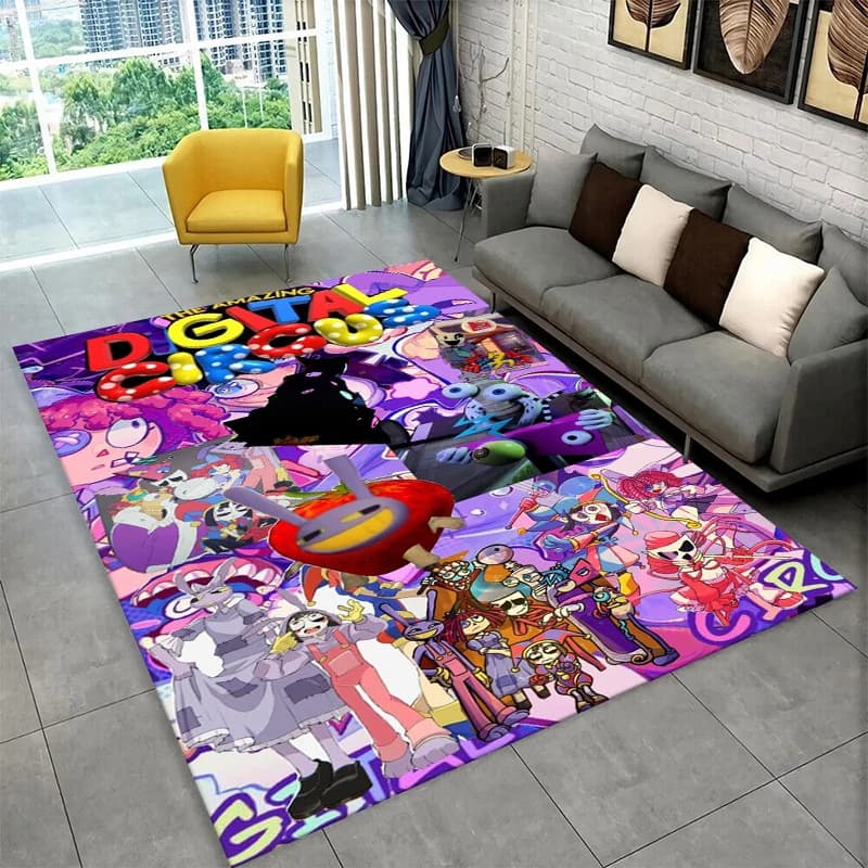 Cartoon Amizing Digtal Circus Pomni Non-Slip Area Rug for Living Room,Bedroom,Playroom,Carpet Floor Mat Home Decor Rug Kids Room