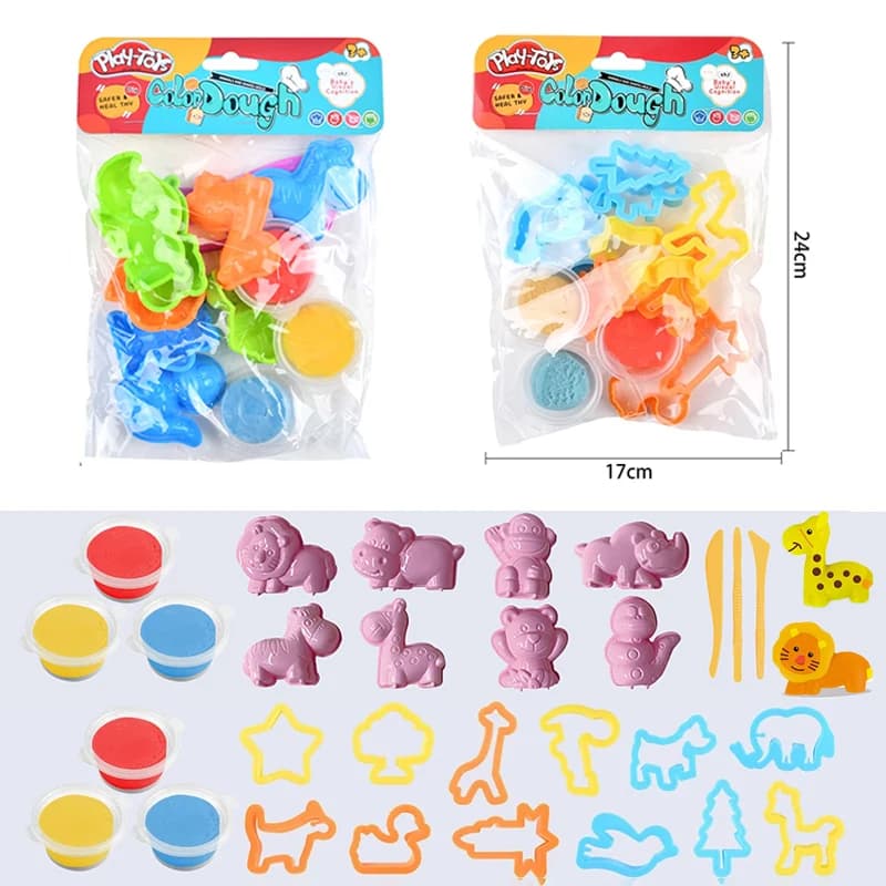 2 Sets Kids Animal Play Dough Set Modeling Clay with Animal Mold Playset for Girls Boys 3 - 14Years DIY Activity Plasticine Toy
