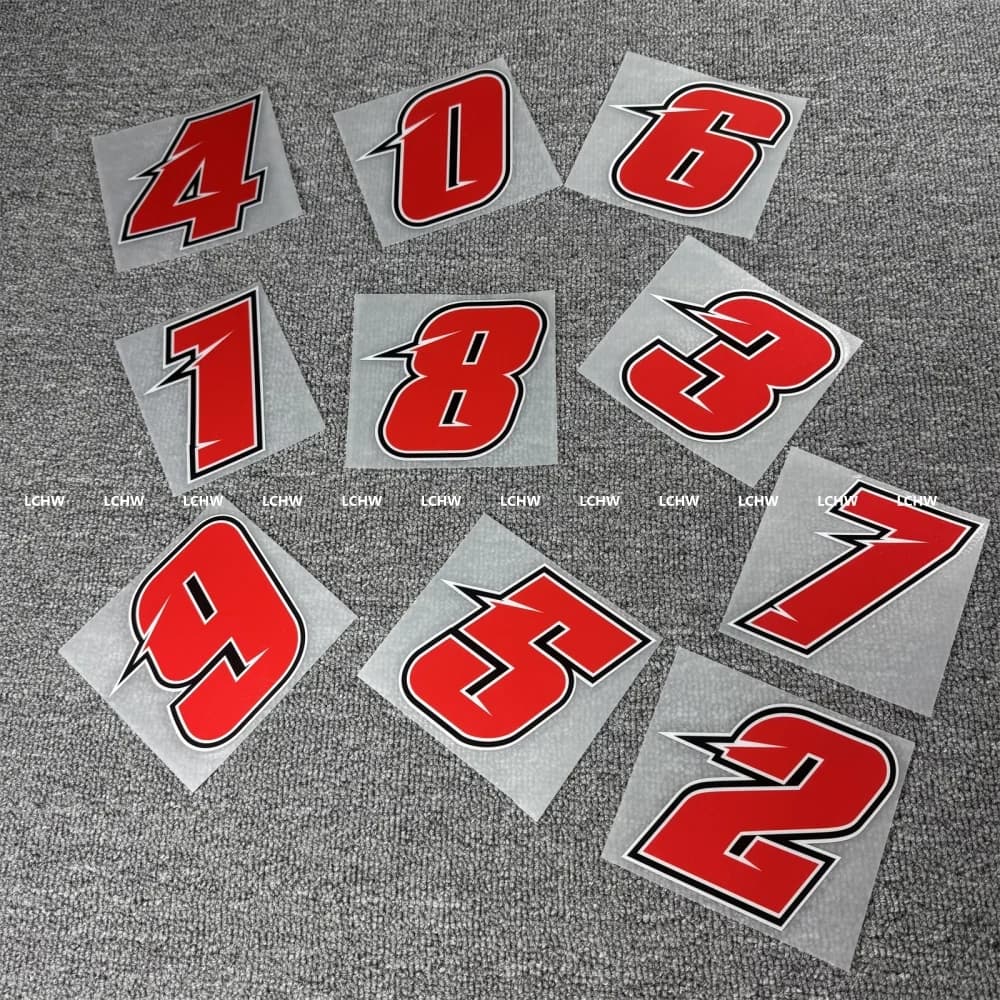 Wall decals Red for Motorcycle with Racing Number, Decalcomanie for Cofano Motore, Windows, Coda, Bici, Casco da Ciclismo