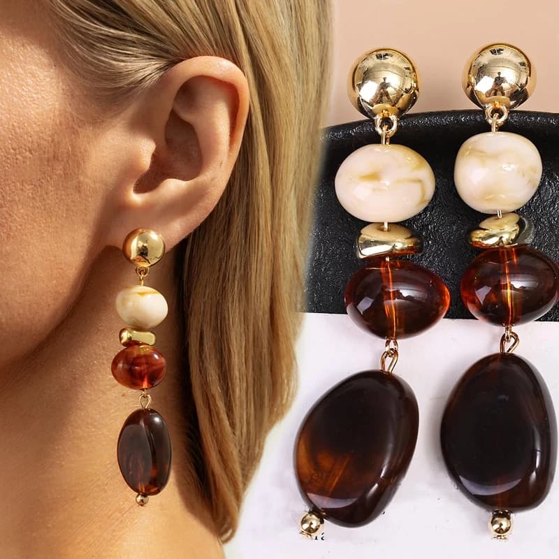 Resin Amber Women Dangle Earrings Vintage Fashion Irregular Geometric Design Beaded Earring Summer Winter Party Jewelry Gifts