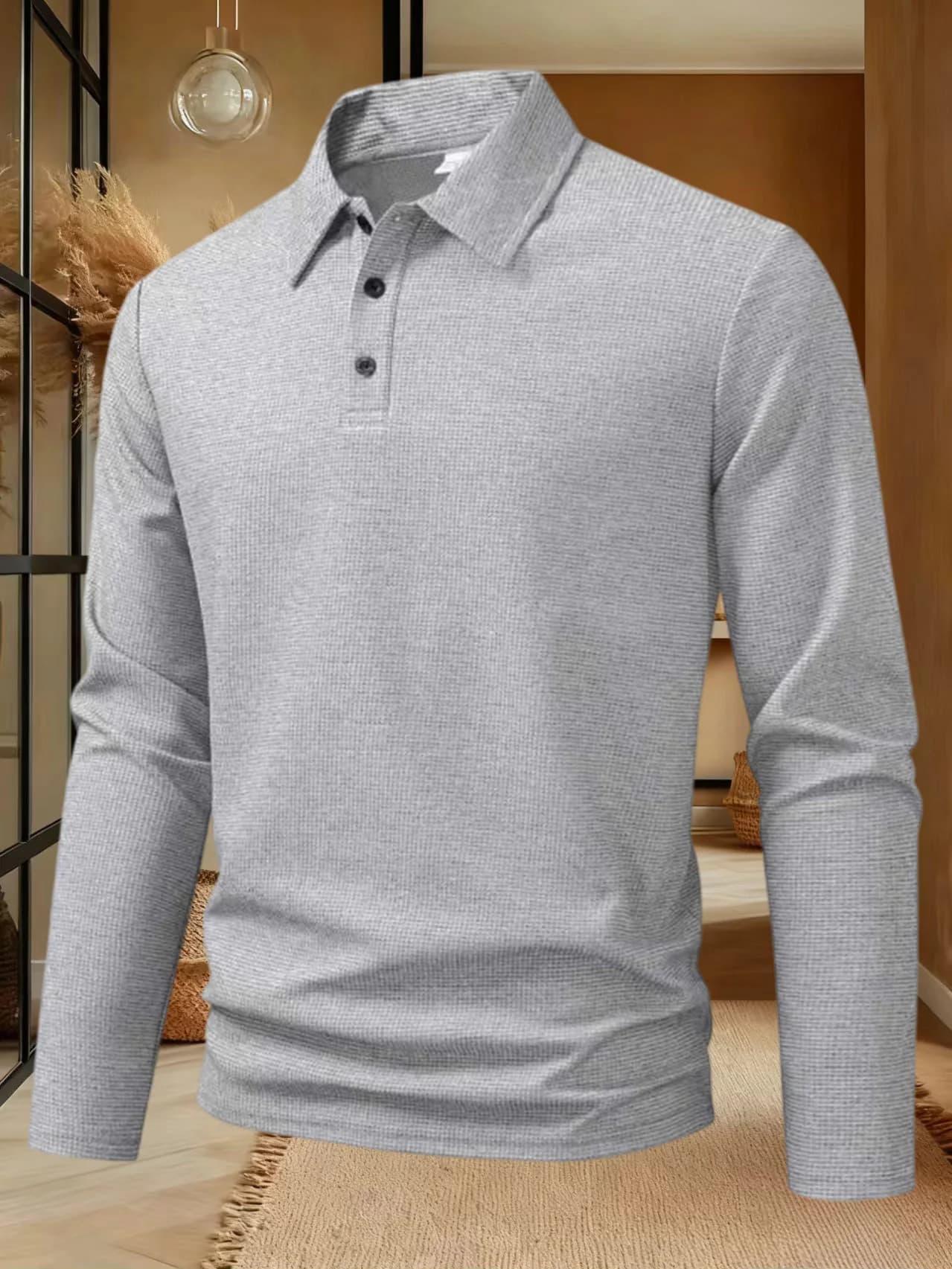 Polo da uomo primavera autunno, casual a maniche lunghe, tinta unita, alla moda, streetwear, con colletto abbottonato.