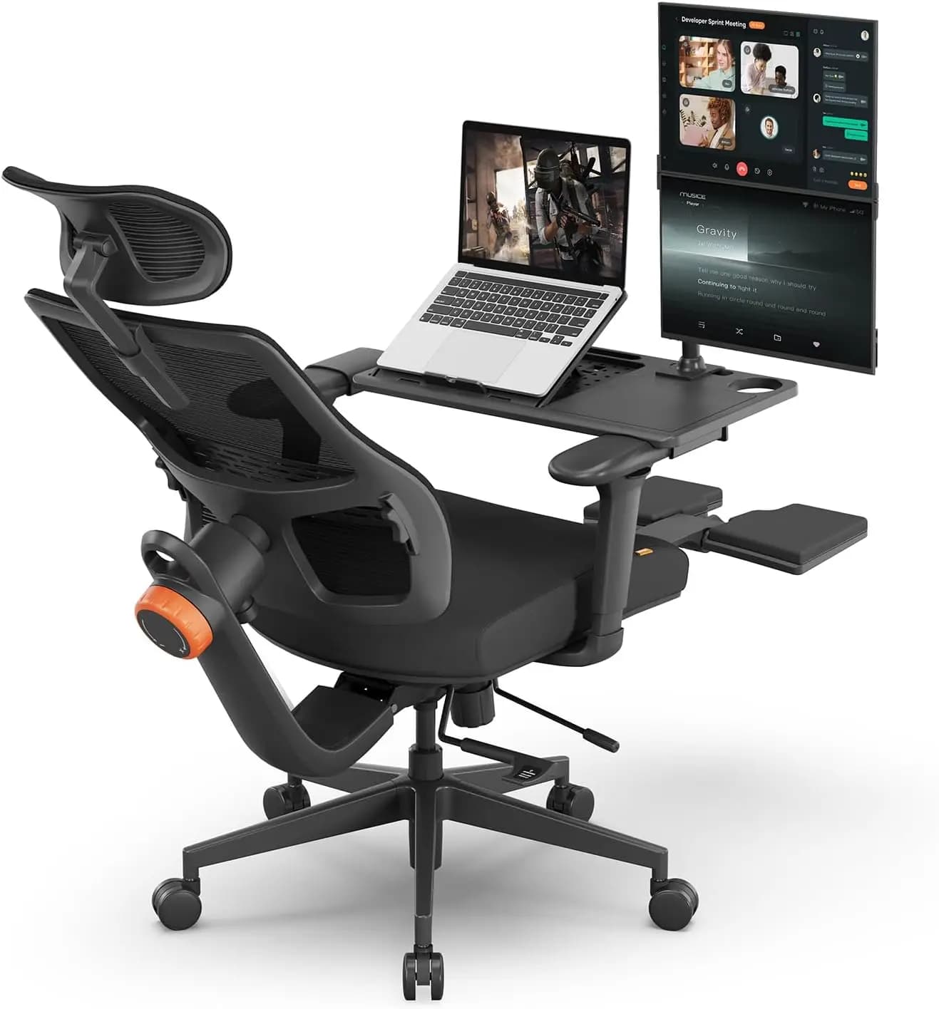 Braccioli 4D, Supporto Lombare Dinamico, Poggiapiedi Comodo e 136 ° Poltrona Direzionale Reclinabile con Schienale Alto per Ufficio Domestico (con Tavolino per Laptop)