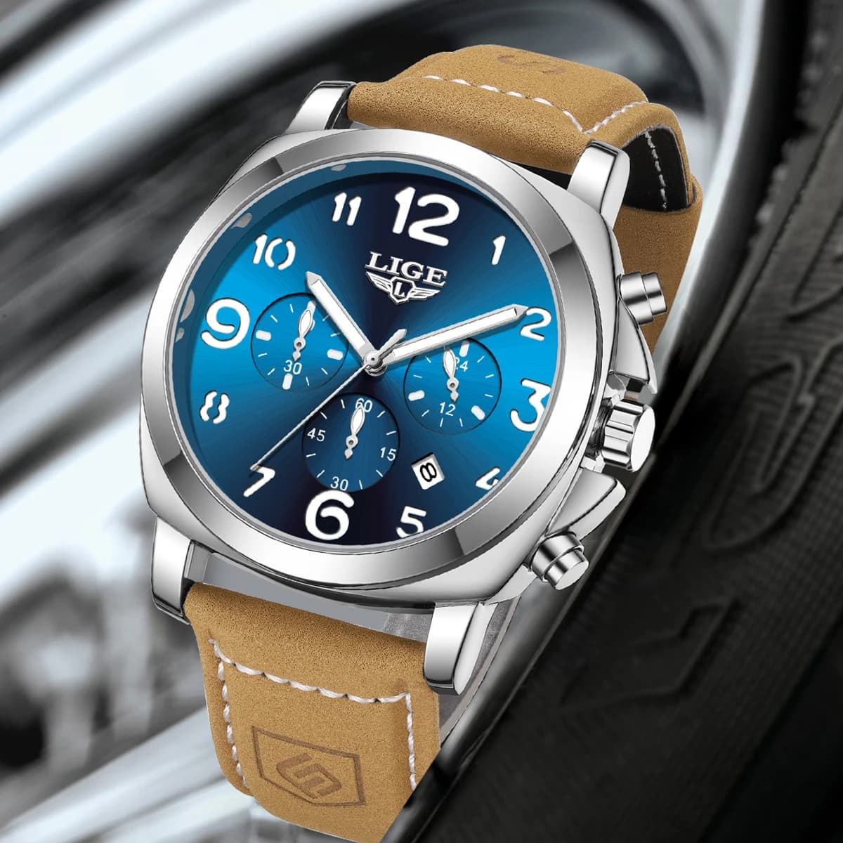 Orologio da Uomo LIGE Casual da Esterno al Quarzo, alla Moda, Sportivo, Impermeabile, Luminoso, con Data Automatica, Cinturino in Pelle, Regalo per Uomo, Confezione Inclusa