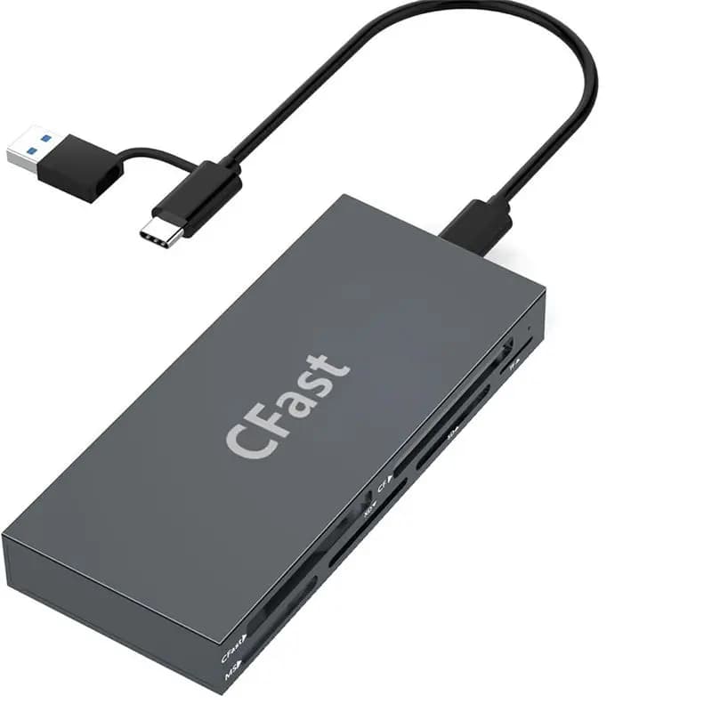 Lettore di schede A29F-6 per la lettura simultanea di schede CF/MS/SD/TF/XD/Cfast, lettore di schede di memoria per fotocamere, telefoni cellulari e tablet.