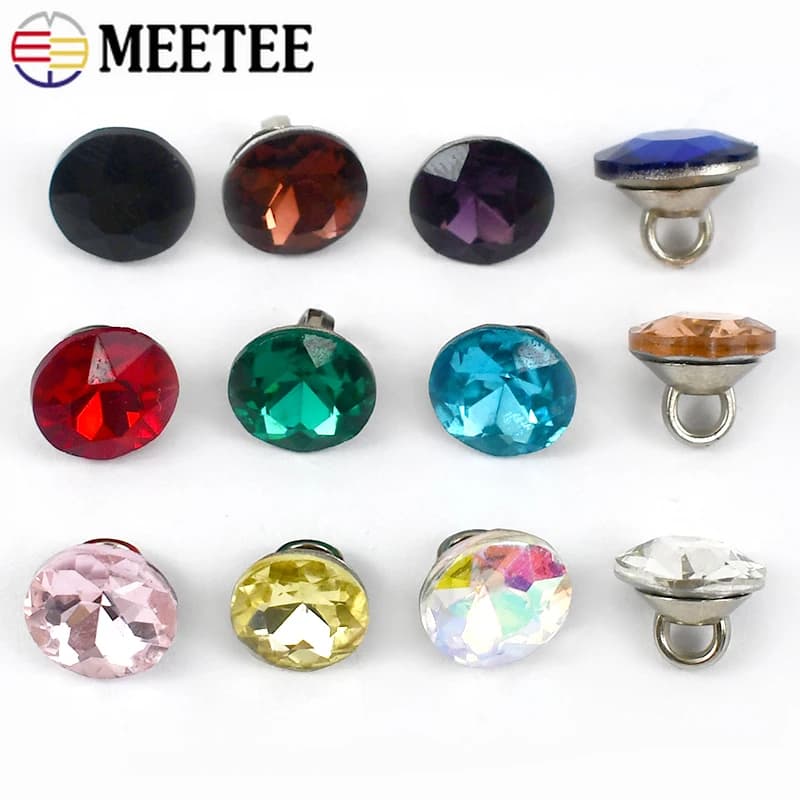 Meetee 20/50Pcs 9mm Rhinestone Buttons Glass Diamond Shirt Shank Buckle DIY Clothing Collar Sewing Decor Material Accessories