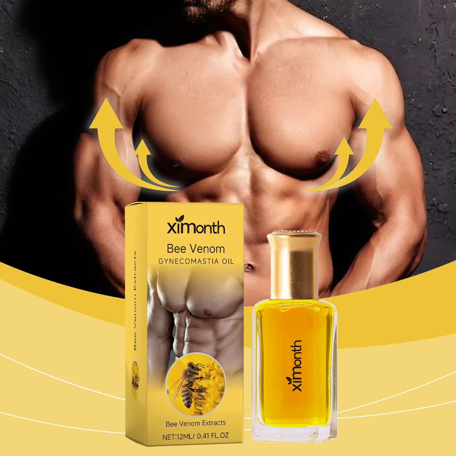 Uomo Olio per rassodare il seno Riduzione della ginecomastia Rimozione della cellulite Muscolo della pancia Fitness Abs Scolpire Olio da massaggio muscolare del torace