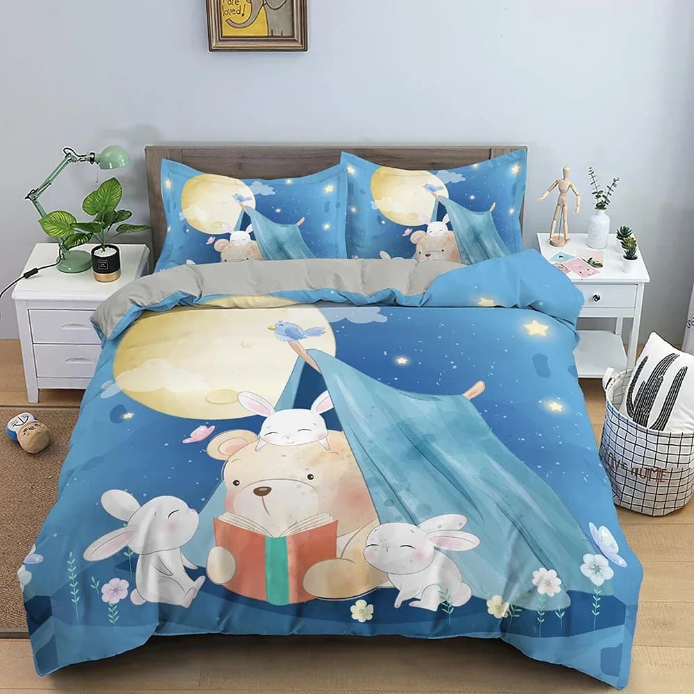 3D Cartoon Pattern Comfortable Duvet Quilt Cover Pillowcase Bedding Set Children Bedroom Decoration Home Textile