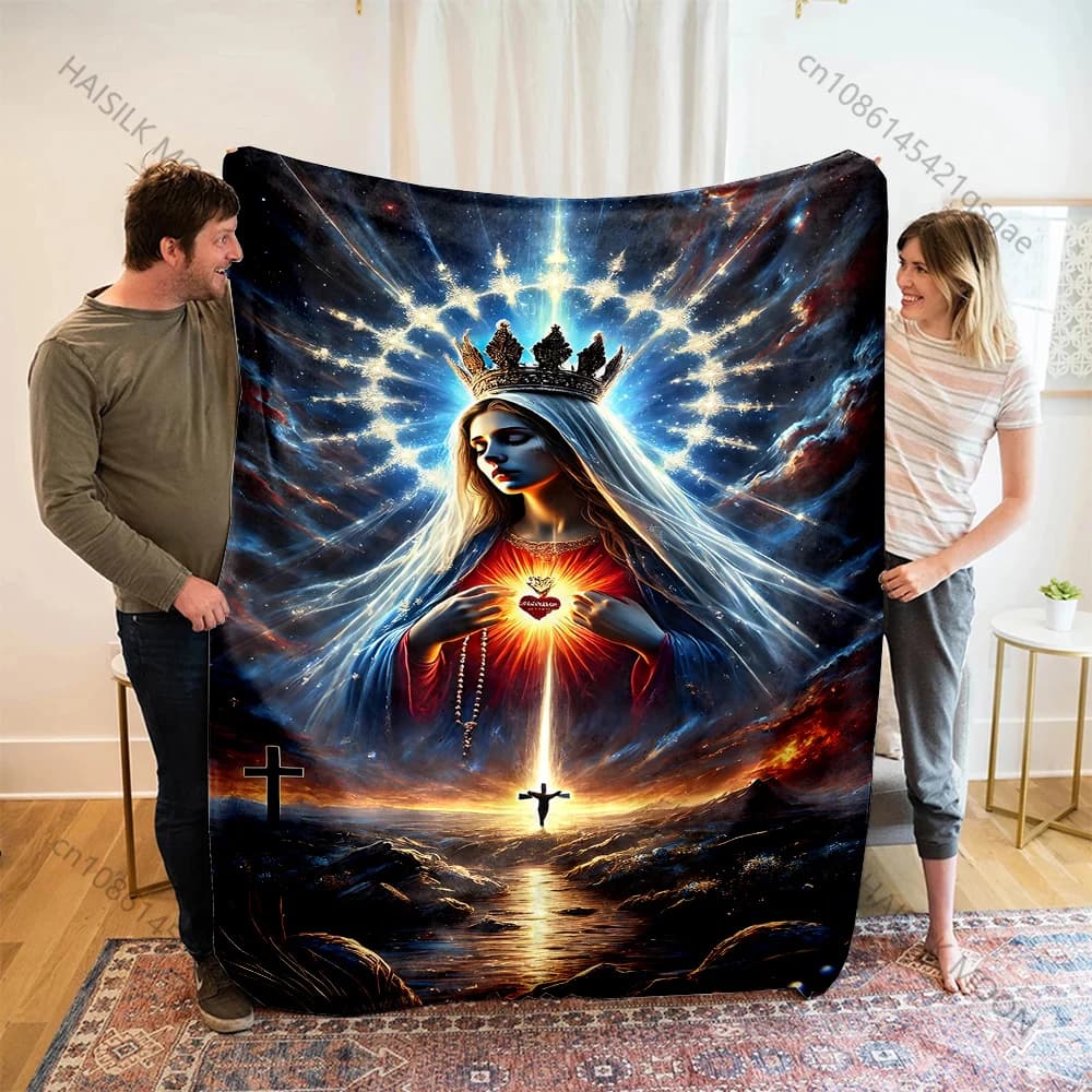 Coperta con stampa della Santa Vergine Maria e croce radiosa, calda, morbida e soffice, per bambini e adulti, per divano, letto, viaggi, campeggio, camper