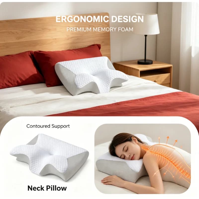 Cuscino Cervicale Ergonomico in Memory Foam a Forma di Farfalla per Alleviare il Dolore al Collo, Cuscino per Dormire a Lento Ritorno