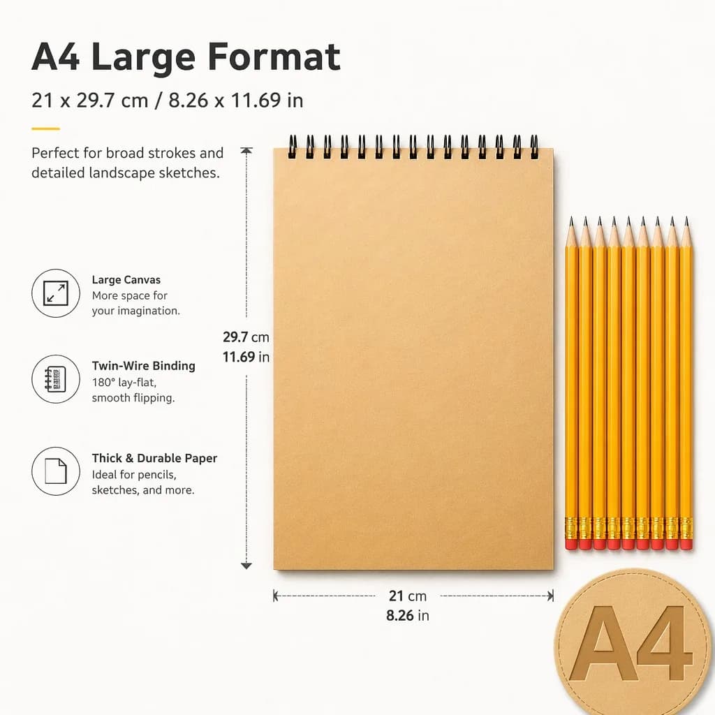 10 Yellow Pencils And 1 Sketchbook Set for Students A4/A5/A6/16K Sizes Suitable for Painting Sketching And Art Creation