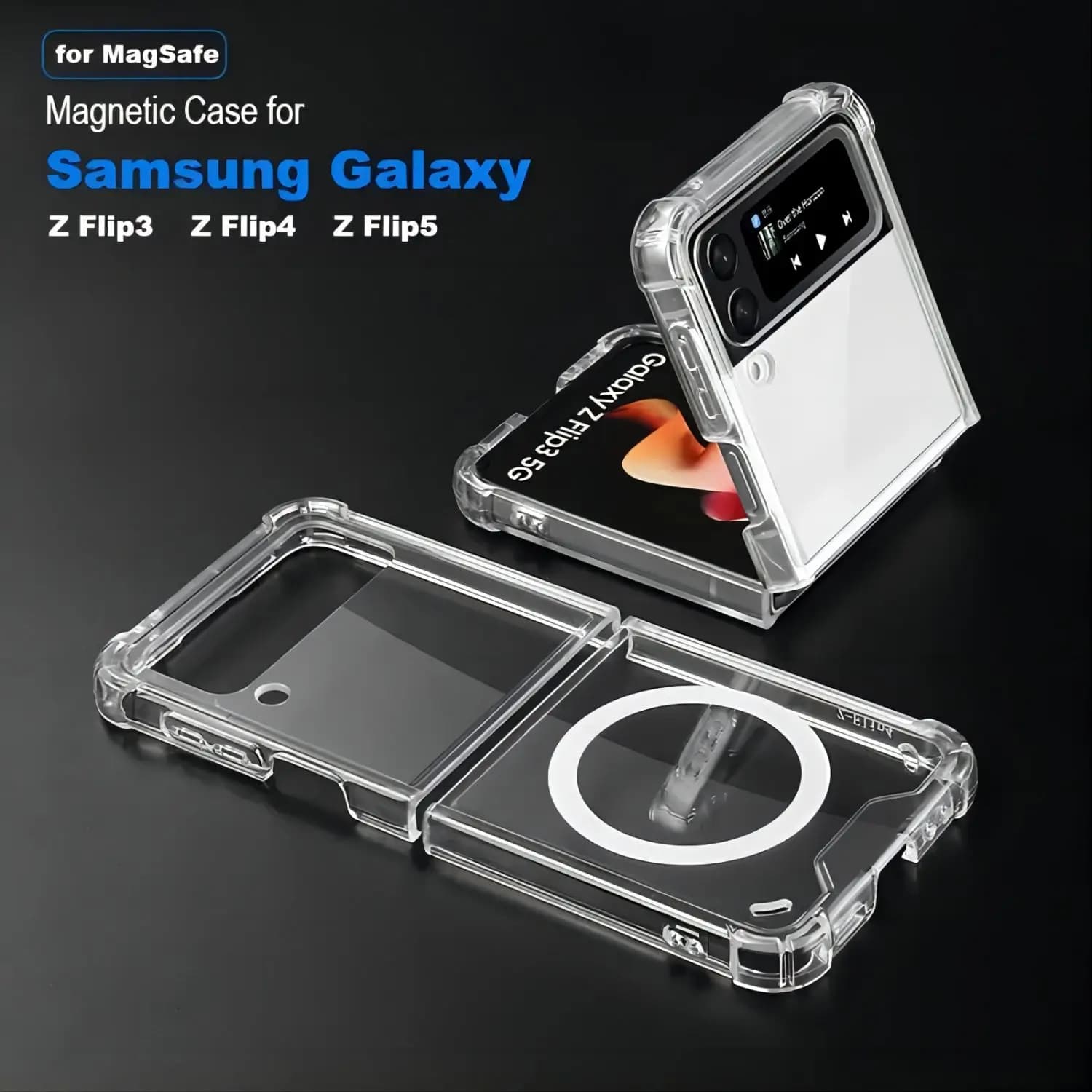 Custodia magnetica Galaxy Z Flip and Fold 3/4/5/6: resistente, ammortizzata ad aria, trasparente - Supporta la ricarica wireless