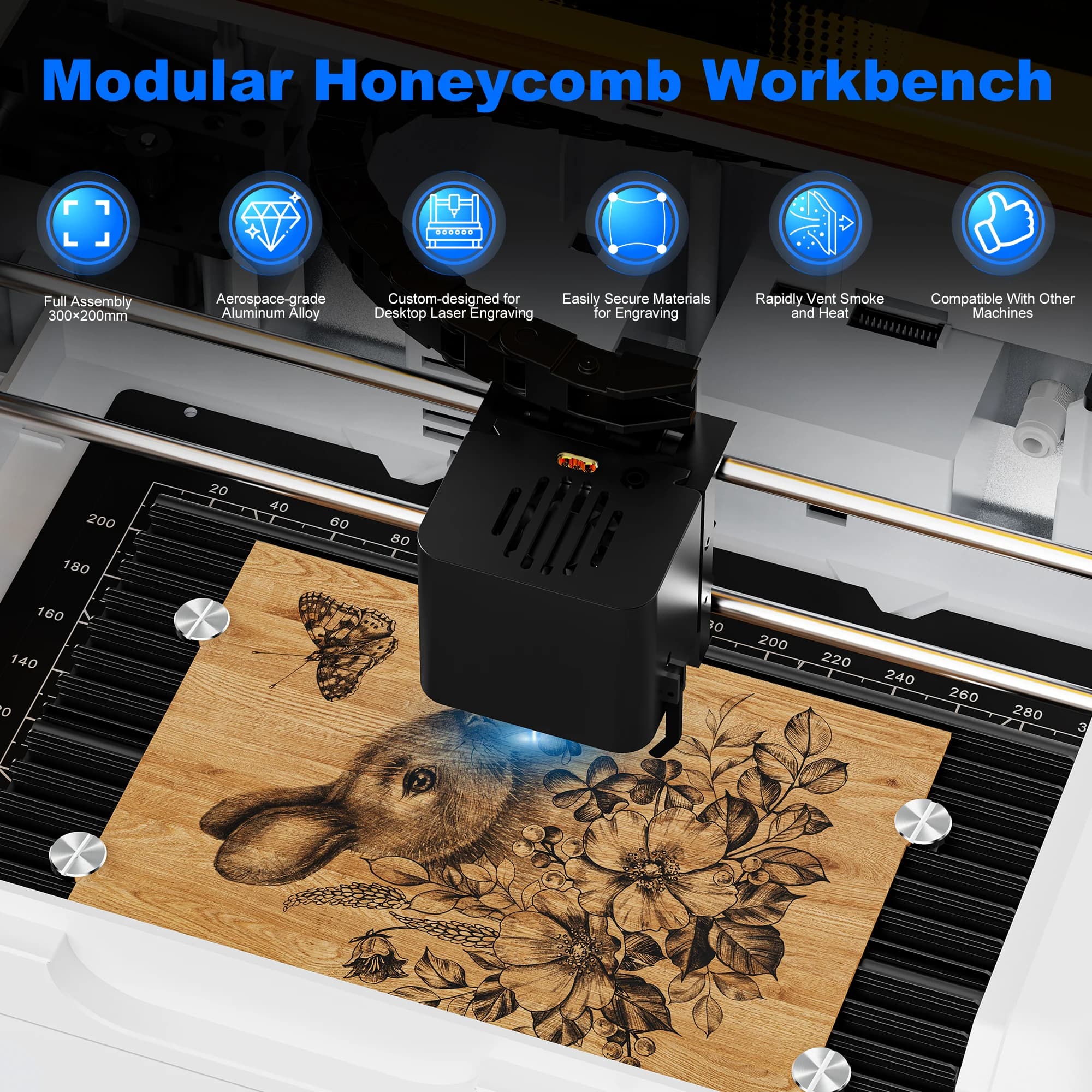 Laservii M1S Upgraded Aluminum Honeycomb 300x200mm Laser Working TableHoneycomb Bed Cutting Platform for Laser Engraver