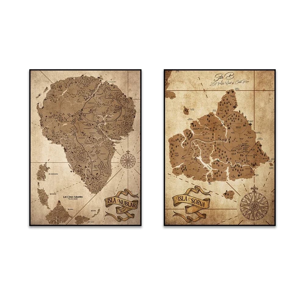 (2D canvas painting) Jurassic Park Map - Isla Sorna Poster -Isla Nublar Poster - The Lost World - Vintage Art Digital Print