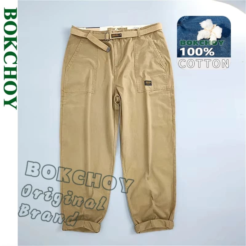 Pantaloni cargo larghi in puro cotone primavera autunno abbigliamento uomo cintura casual pantaloni a vita media slim fit pantaloni da uomo AZ329
