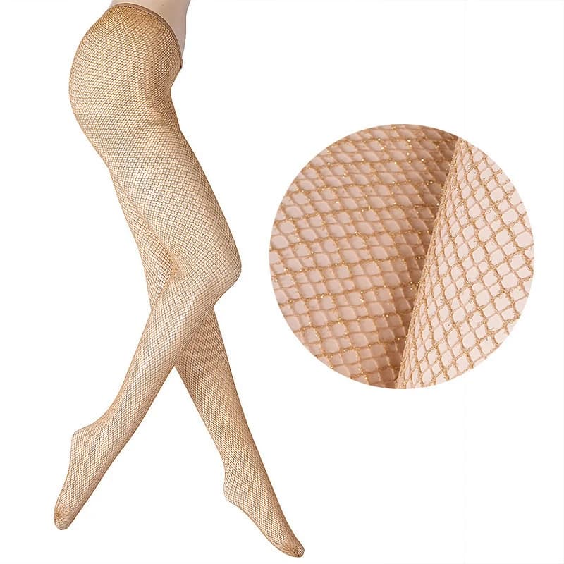 Donne V-waist Hollow Fish Net calze calze a rete tuta Sexy Stage Glitter Shiny Silk Nightclub collant