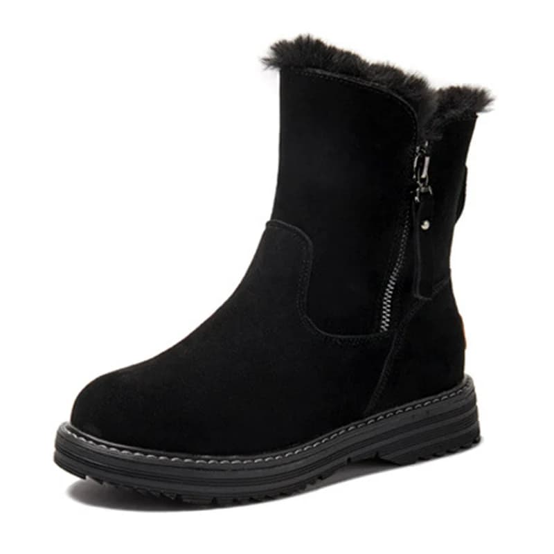 Scarpe invernali in vera pelle Stivali da neve da donna Suola spessa 3 cm Stivaletti da donna alla moda in peluche caldo Nero Taglie forti 41