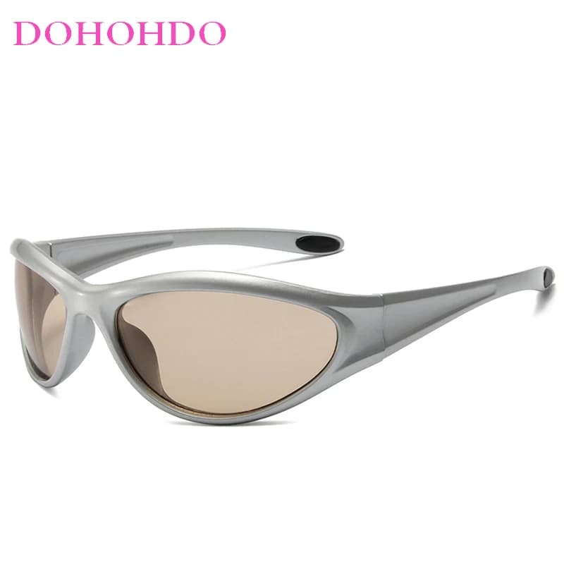 DOHOHDO New Retro Y2K Cat Eye Outdoor Fashion Sports Sunglasses Women Gradient Mirror Goggles Shades UV400 Men Punk Sun Glasses