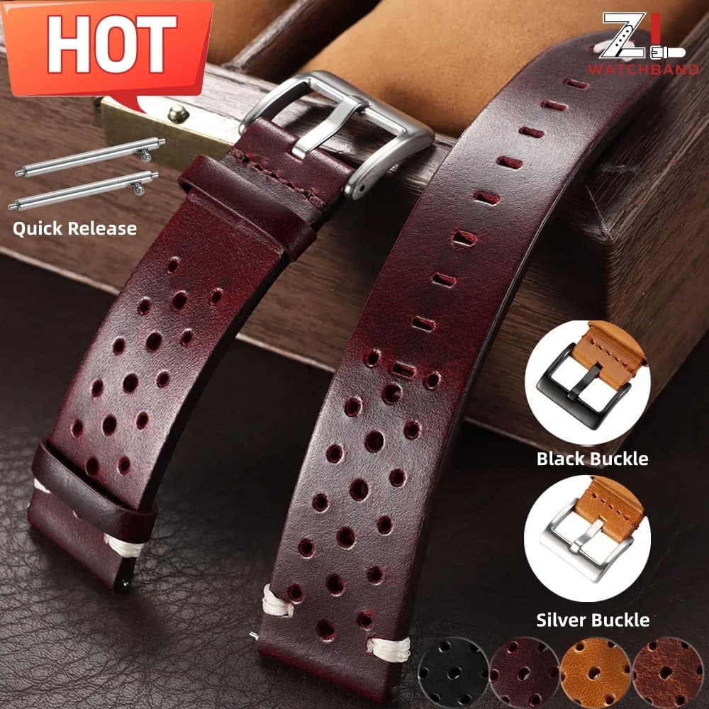 Cowhide Breathable Watchbands 20mm 22mm Oil Wax Leather Vintage Wrist Strap For Samsung Galaxy Watch 46mm Quick Release Belt