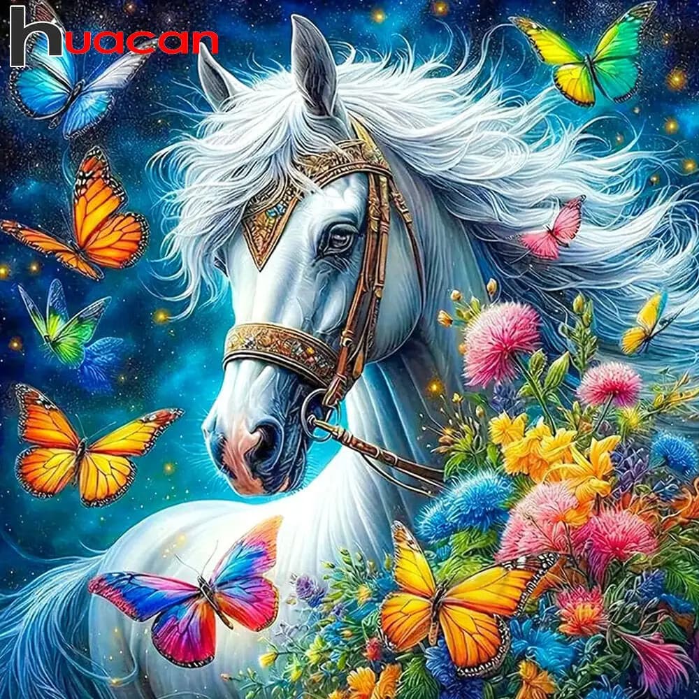 Huacan Full 5D DIY Diamond Painting Horse Butterfly Diamond Mosaic Animal Flower Complete Kit Picture Of Rhinestones