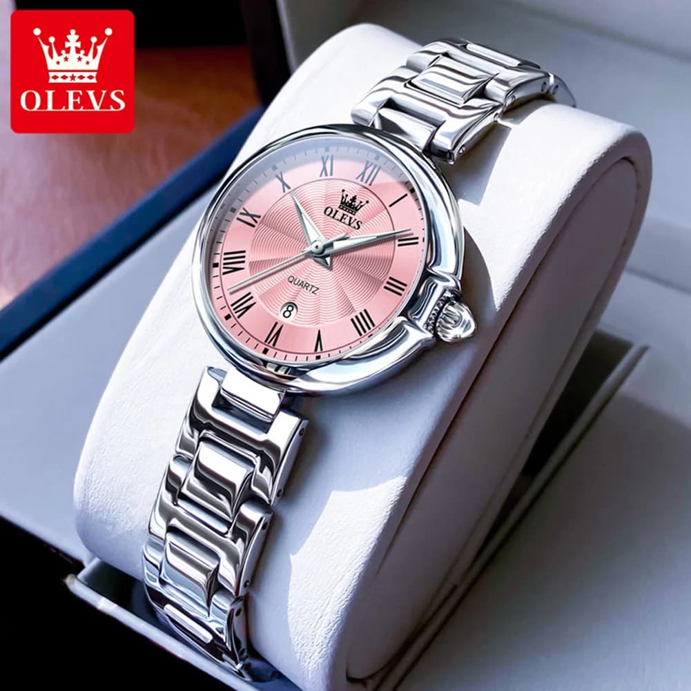 Orologio di lusso di marca OLEVS per donna Orologio al quarzo elegante da donna Orologio da donna impermeabile con data luminosa in acciaio inossidabile