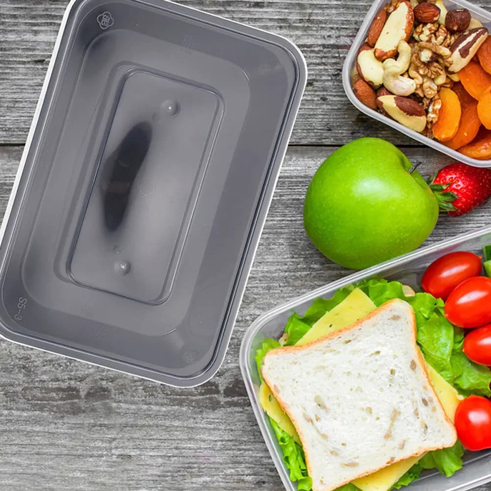 50 contenitori rettangolari monouso per alimenti con coperchi, per asporto, conservazione di riso cotto, preparazione pasti, confezionamento cibo da asporto
