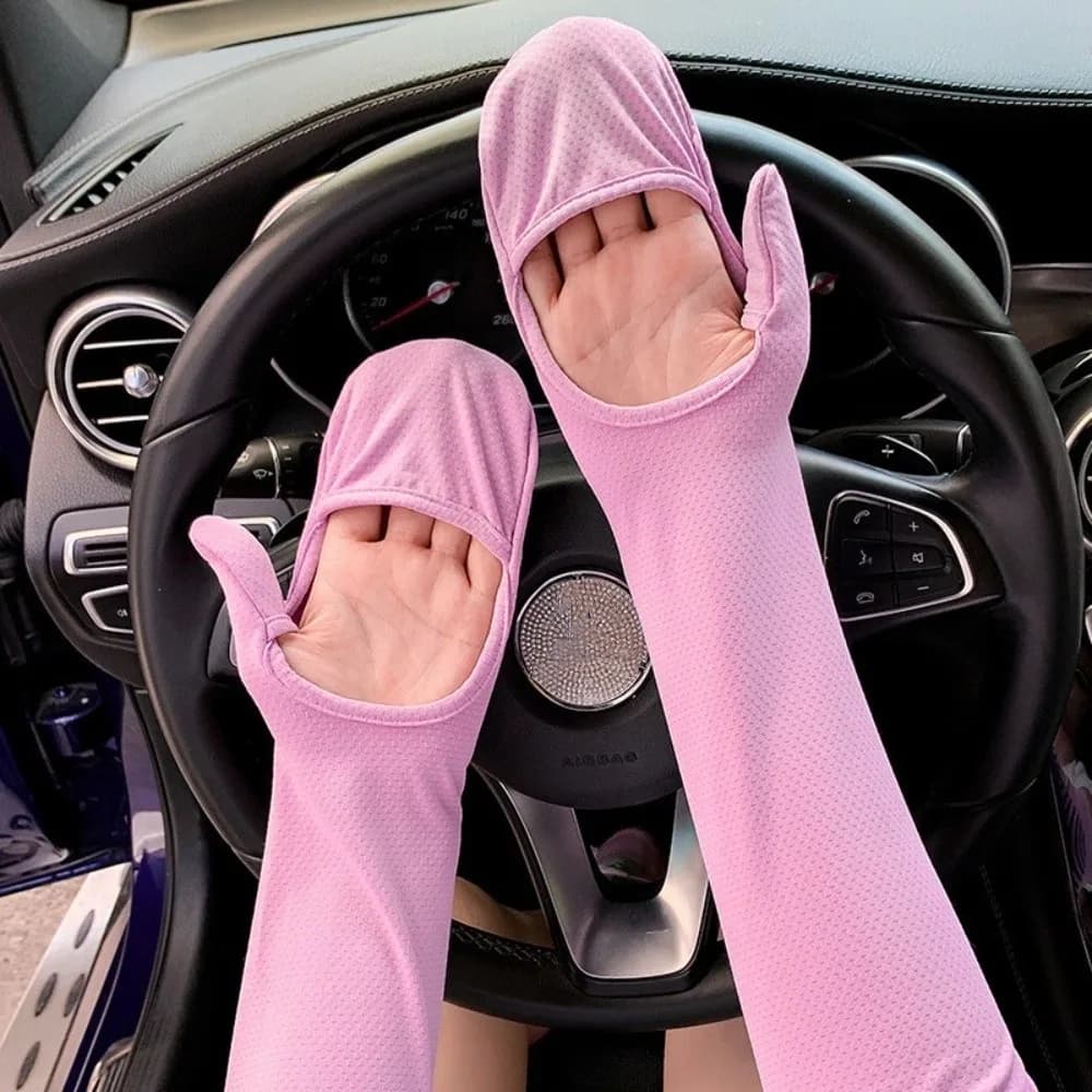 Sun Protection Solid Color Long Ice Silk Sleeves Thin Elastic Sunscreen Arm Covers Anti-UV UV Insulation Cycling Gloves Driving