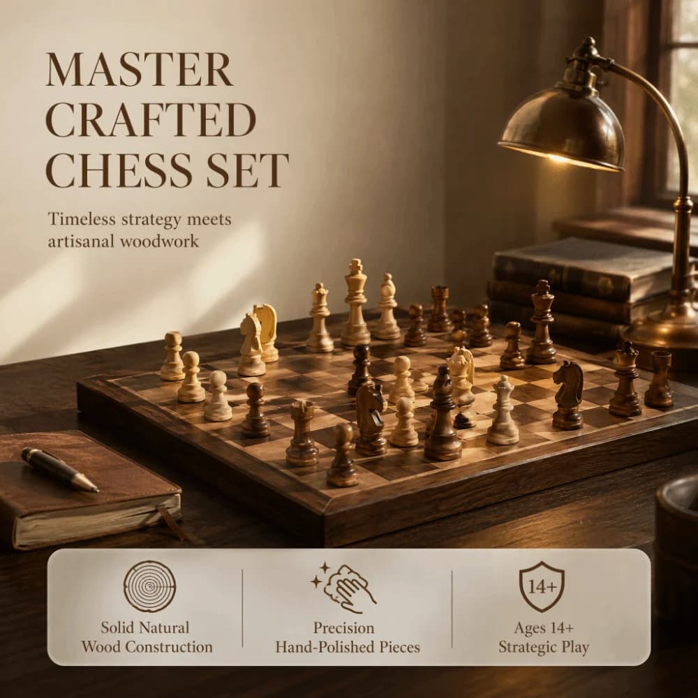Wooden Material Wooden Chessmen Classic Design Smooth Finish Staunton Chess Set Beige And Dark Brown International Chess