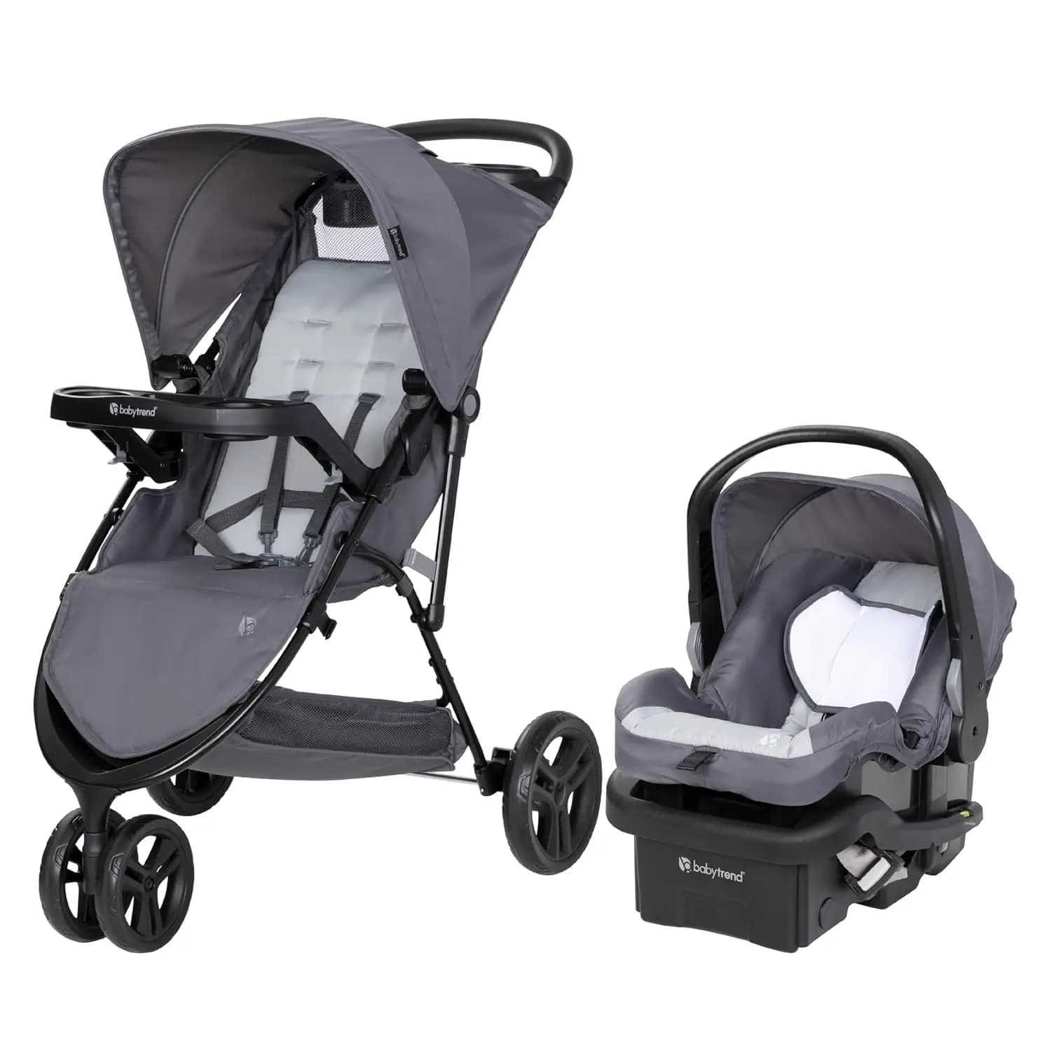 Sistema di Viaggio con Passeggino a 3 Ruote e Seggiolino Auto per Neonati, Pieghevole Leggero e Compatto, Ampio Cestello Portaoggetti