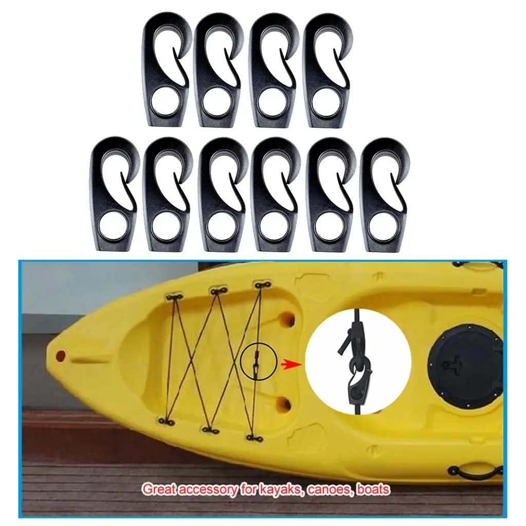 Ganci elastici in nylon riutilizzabili resistenti neri da 10 pezzi con cavo ammortizzatore Ganci elastici per corda marina per barche per camion da carico da campeggio