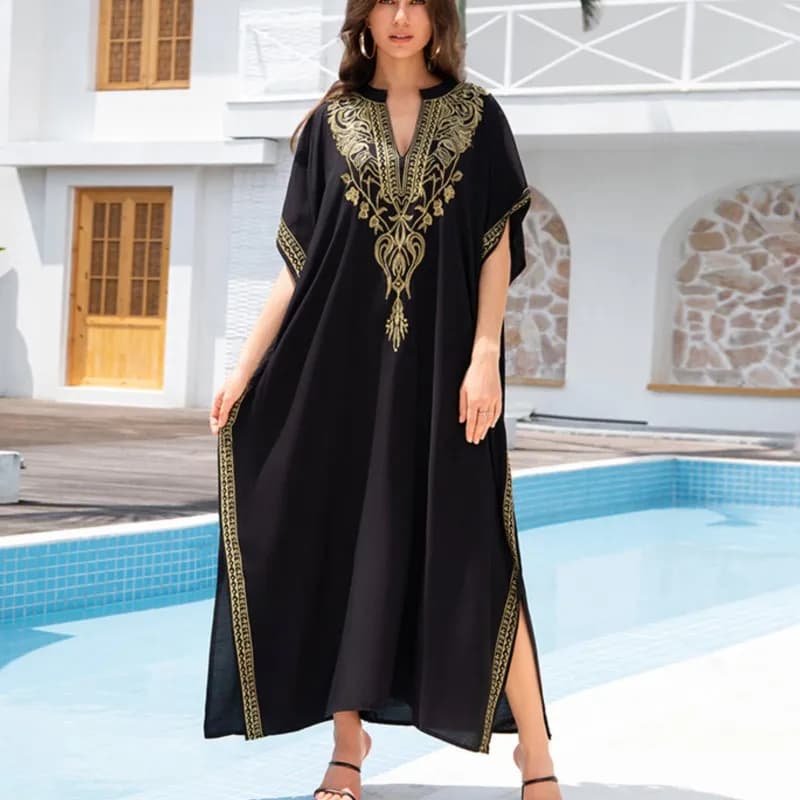 Boho Dress Women's Fashion Cotton Embroidered Beach Solar Protection Women's Dress Large Dress Bikini Swimwear Outdoor blouse