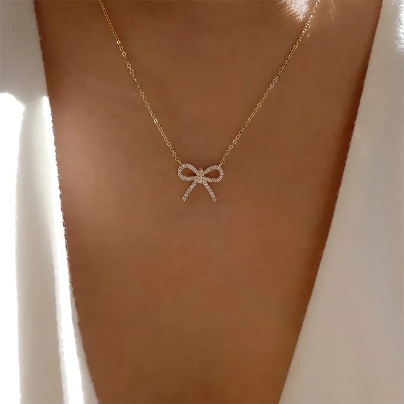 1 pezzo, collana con ciondolo da donna, collana con ciondolo a forma di fiocco semplice e alla moda, da indossare ogni giorno