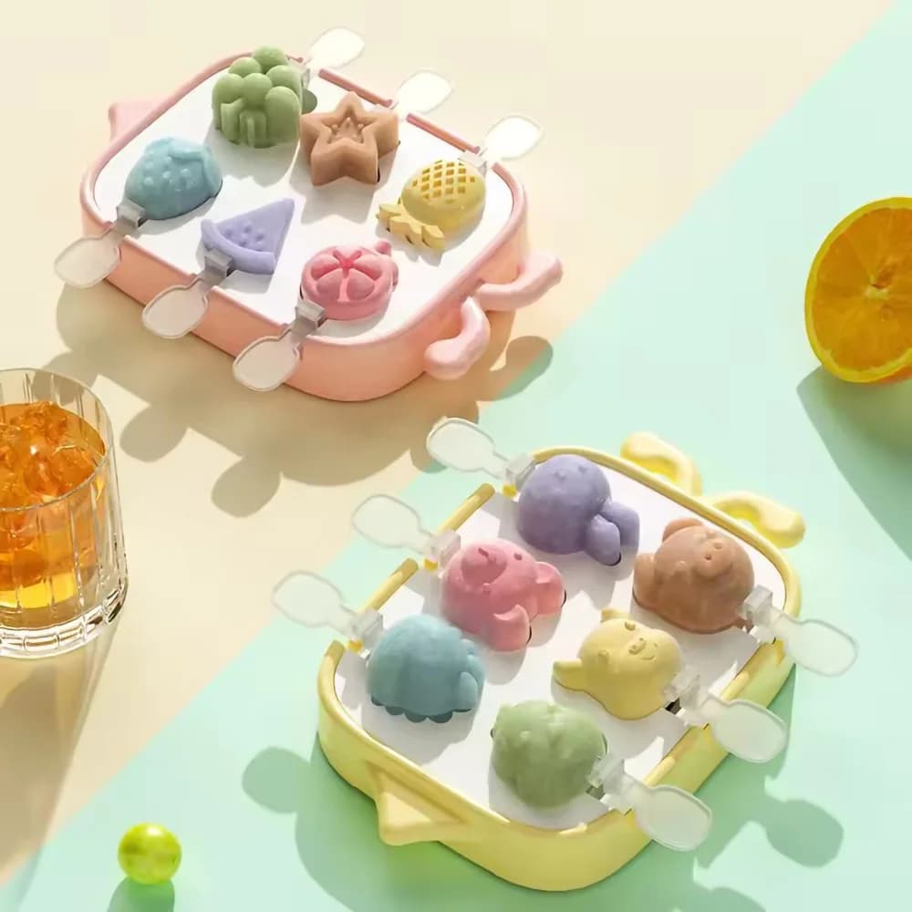 Ape fai da te animale carino a forma di frutta stampo per ghiaccioli scatola vassoio per cubetti di ghiaccio creatore di cubetti di ghiaccio stampi per ghiaccio in silicone forme per gelato