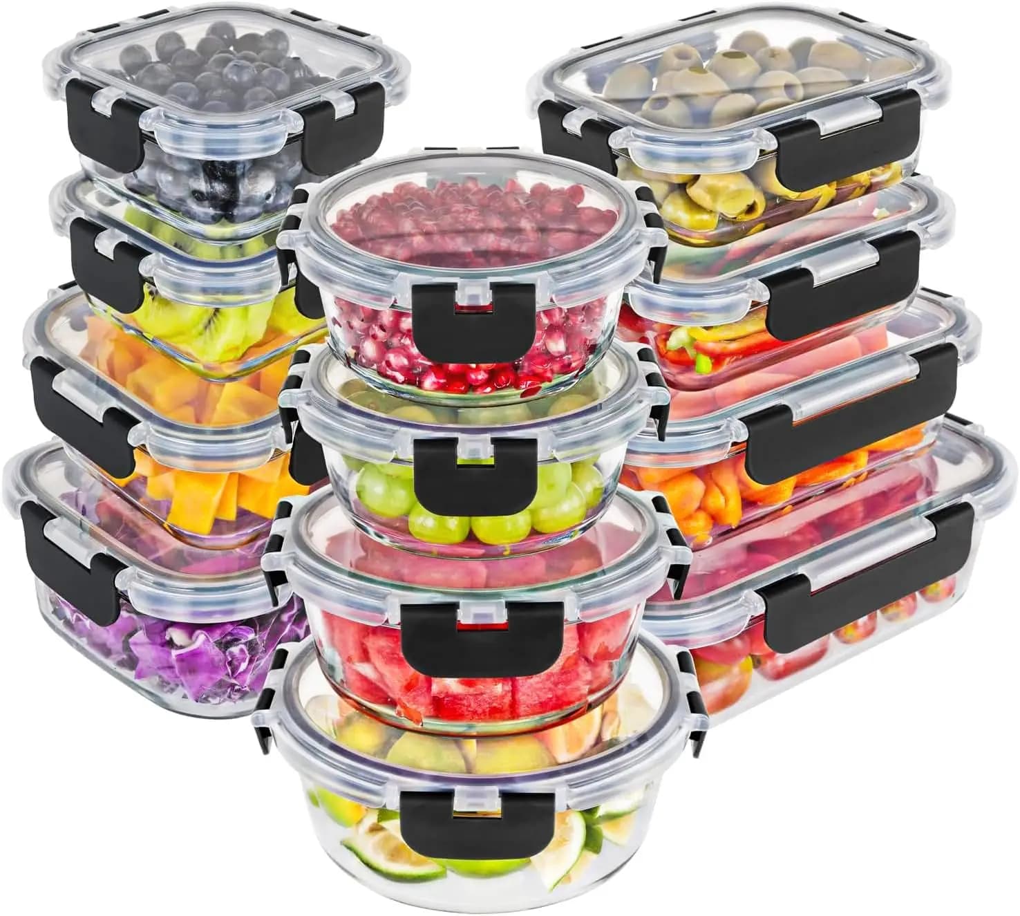 Set di Contenitori per Alimenti in Vetro Borosilicato Premium con Coperchi Ermetici, Adatti per Forno, Congelatore e Lavastoviglie, Senza BPA