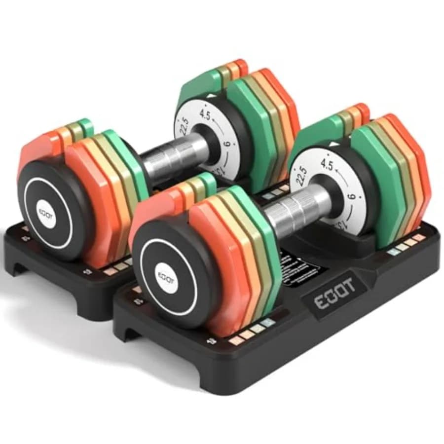 5 in 1 adjustable handlebar set for home gym with anti-slip handle and rainbow colored discs, available in 12.5LB/22.5LB versions