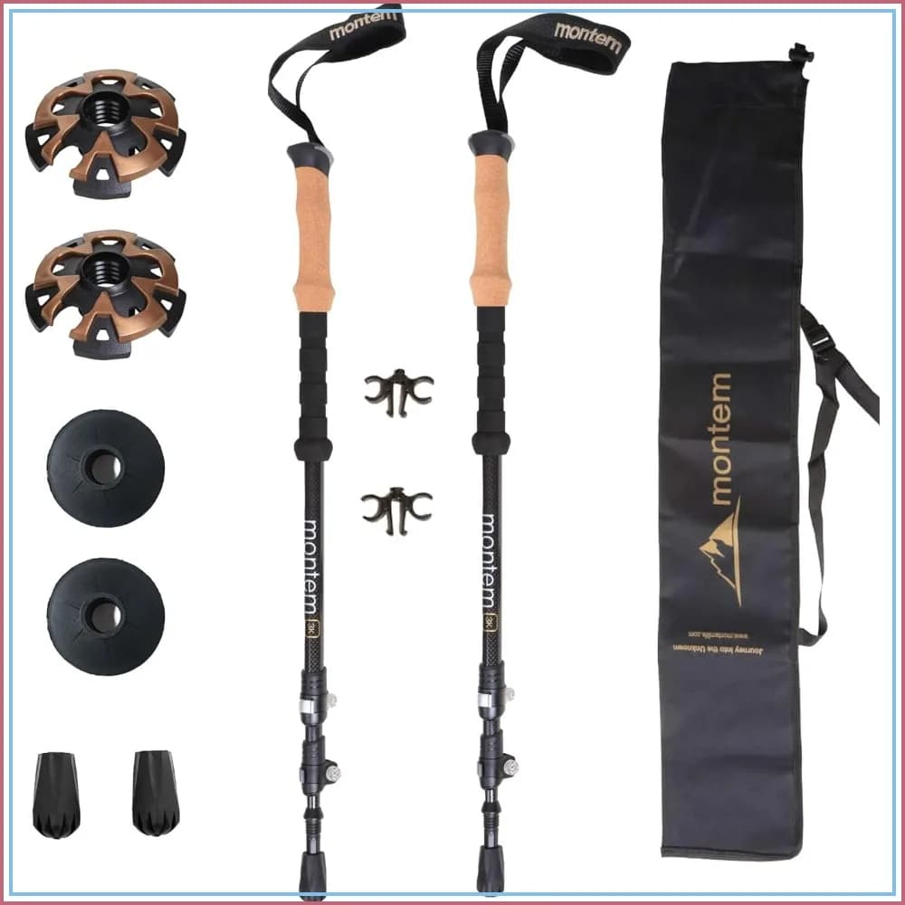 Ultralight Carbon Fiber Trekking Poles, Collapsible & Adjustable with Cork Grip, Quick Lock Walking Sticks for Hiking & Travel (2-Pack)