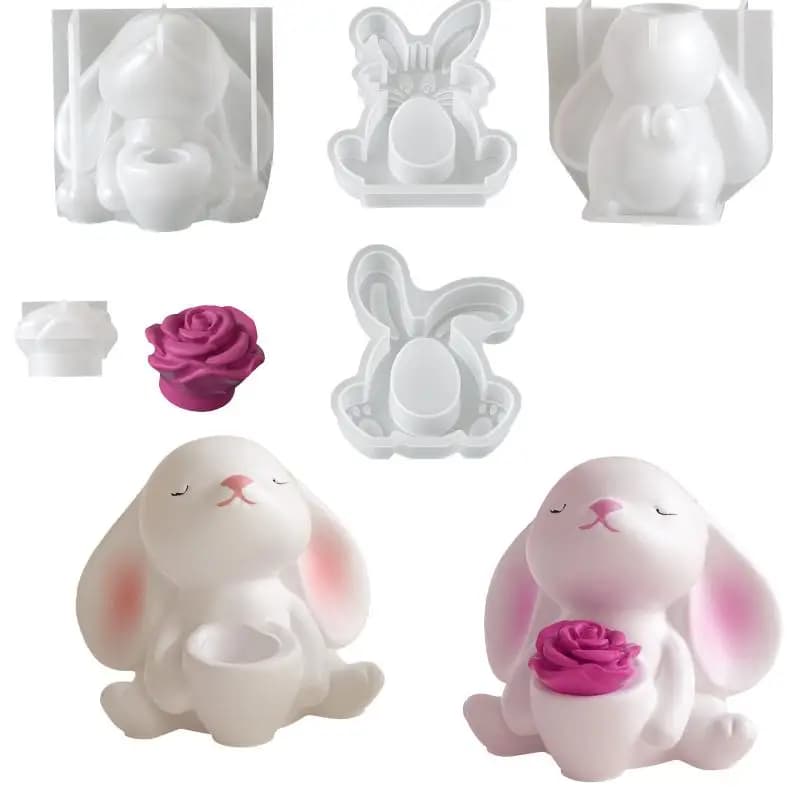 Simpatico stampo in silicone 3D a forma di coniglio, stampo riutilizzabile a forma di coniglietto pasquale per gesso aromaterapico, creazione di candele e artigianato fai-da-te, decorazioni per la casa