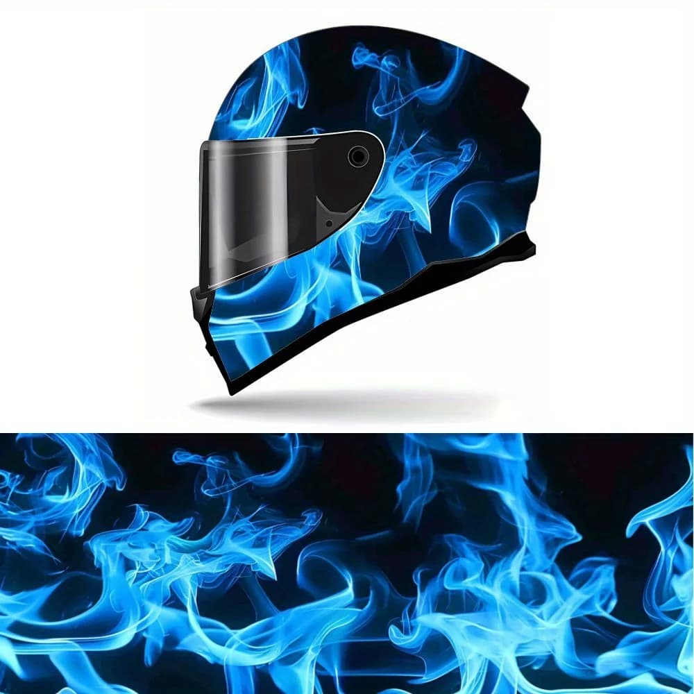 Adesivo per casco da motociclista effetto fiamma blu freddo: impermeabile e resistente ai graffi, motivo autoadesivo, superficie lucida, rett