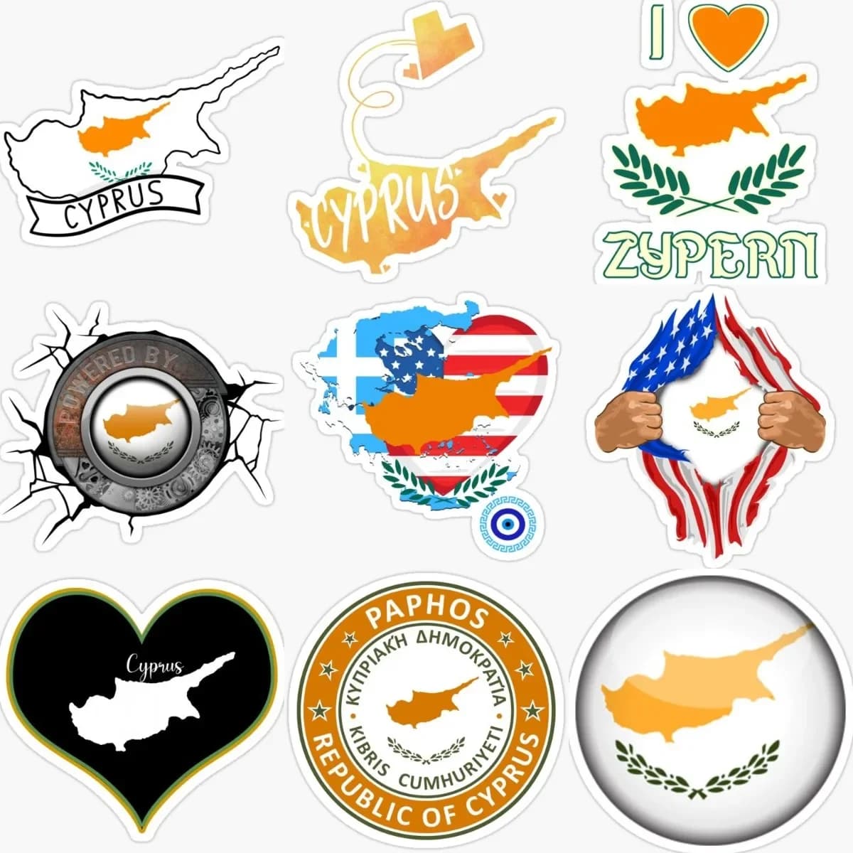 Creative Flag Map of Cyprus Waterproof PVC Accessories Stickers to decorate car bicycle helmet bumper wall