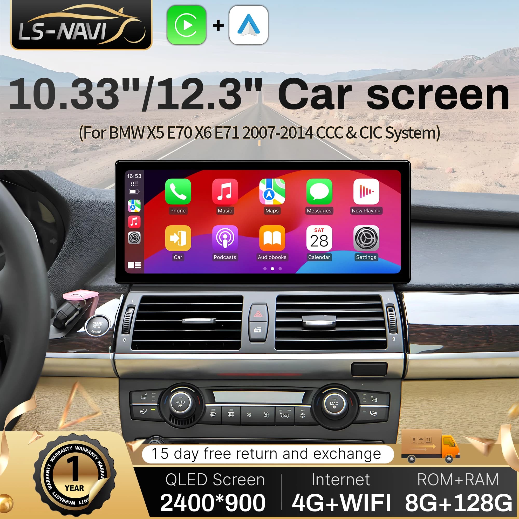 10.33"/12.3" For BMW X5 E70 X6 E71 2007-2014 Car Radio Multimedia Wireless Android 14 Bluetooth Carplay Navigation Touch Screen