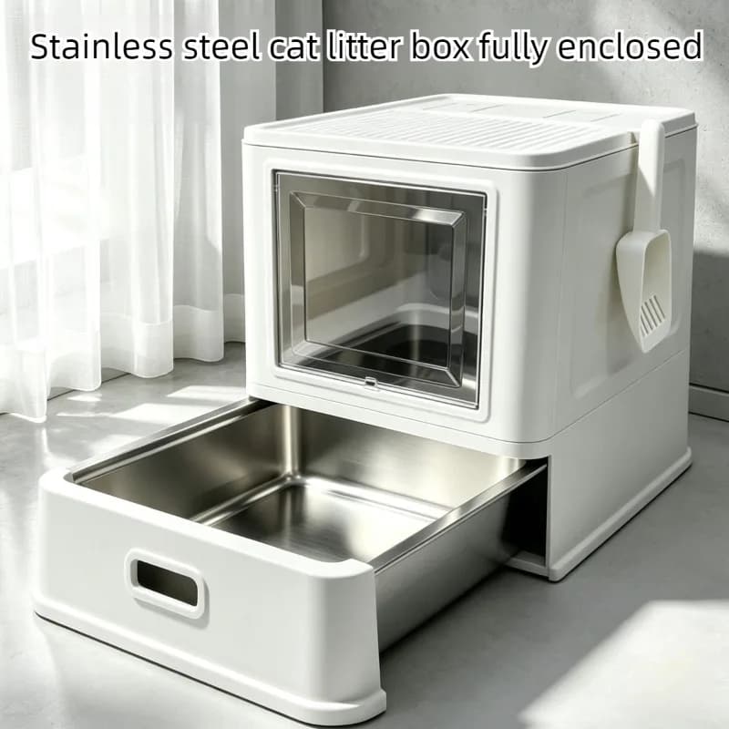 Stainless Steel Cat Litter Box Drawer Fully Enclosed Large Cat Bedpans High Odor Proof Cats Litter Boxes Pet Cleaning Supplies