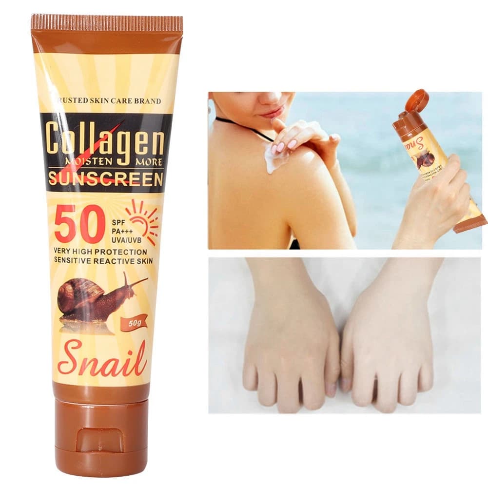 50g Viso Corpo Crema solare SPF50 Collagene Lumaca Non irritante Sbiancante Crema solare idratante Lozione protettiva per le donne Uomini