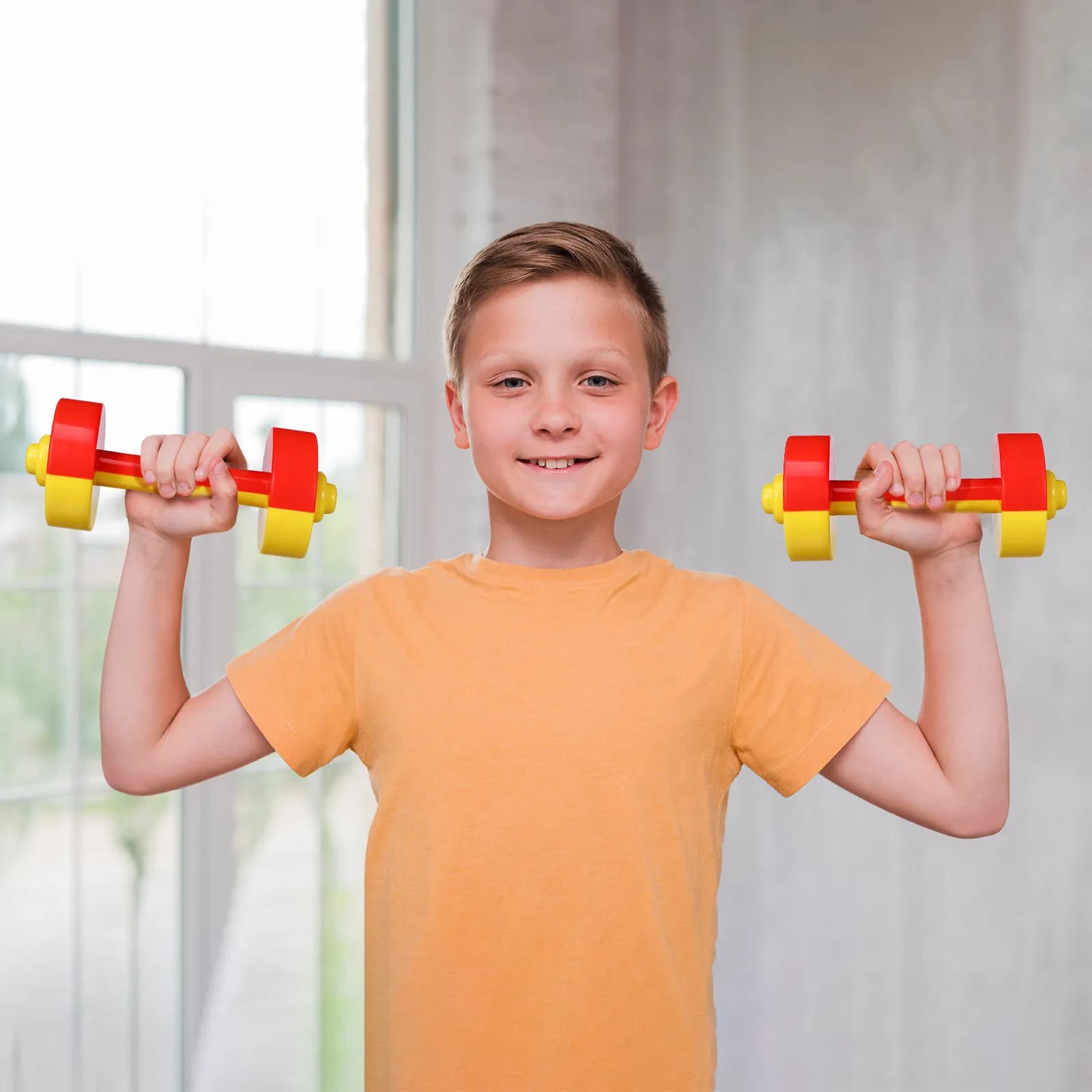 1Pair Children Plastic Dumbbell Barbell Kids Fitness Small Weight Lifting Gym Equipment Props Red Yellow Early Education Home