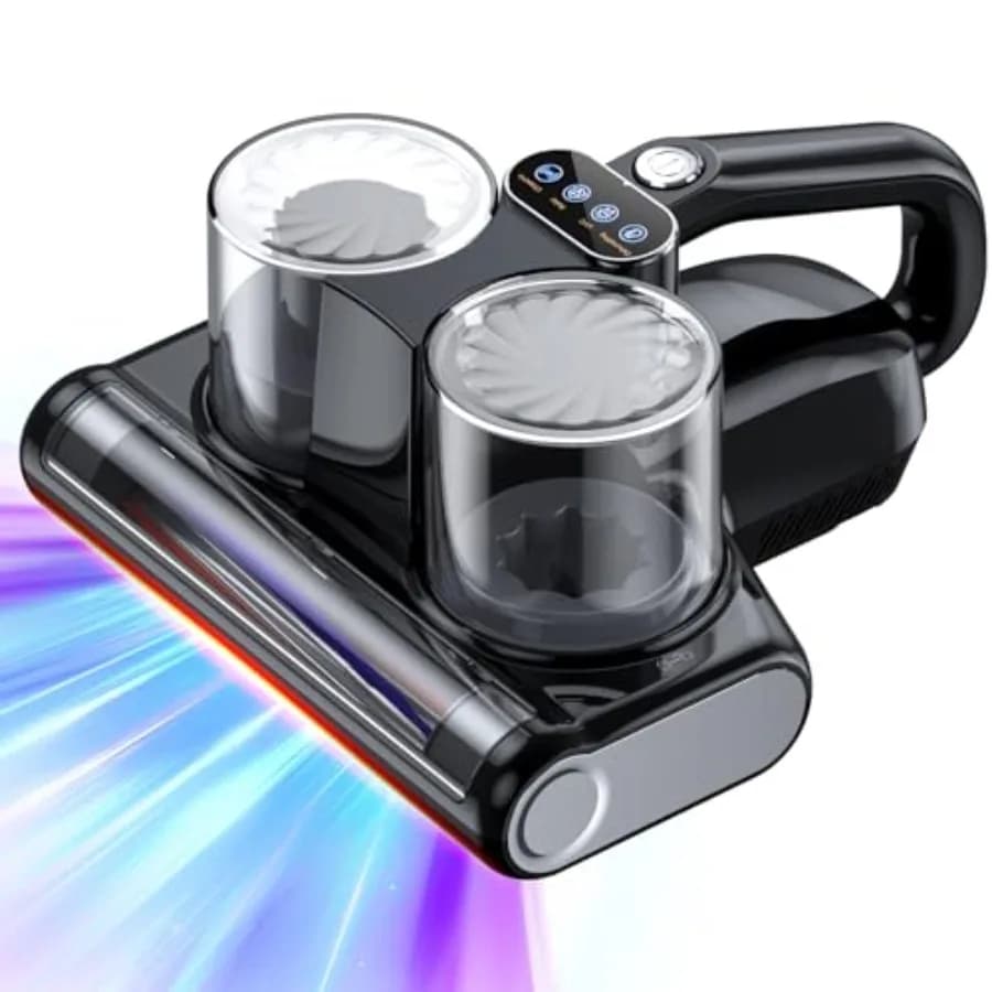 Aspirapolvere per Materassi e Letti con Aspirazione 16Kpa e Luce UV-C 253.7nm 140 ° Filtro HEPA a ultrasuoni con spazzola rotante da 30.000 RPM per aria calda