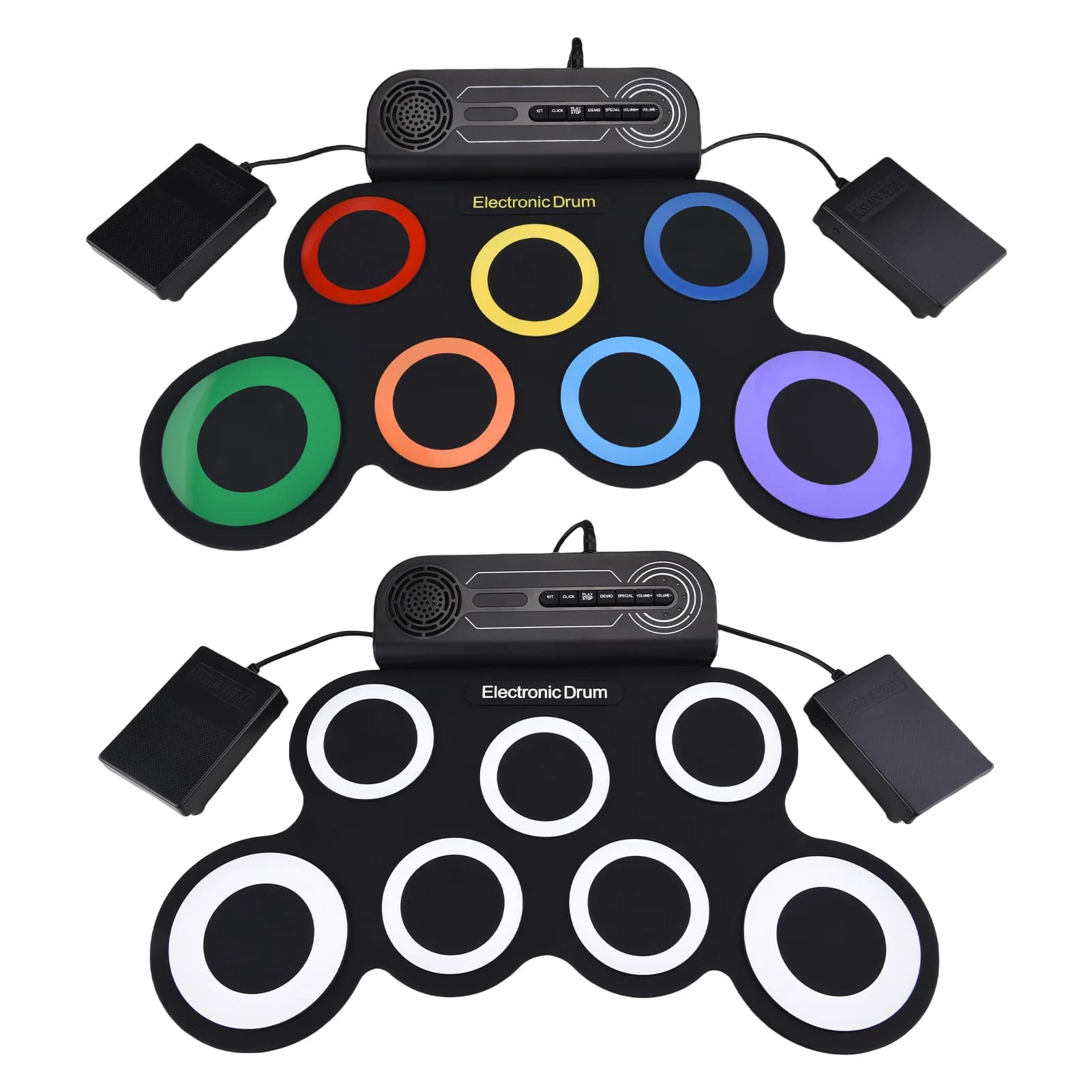 Set di batteria elettronica con altoparlante Set di batteria a rullo manuale 7 pad Supporta vari kit di batteria per pad pratica in silicone con ingresso audio